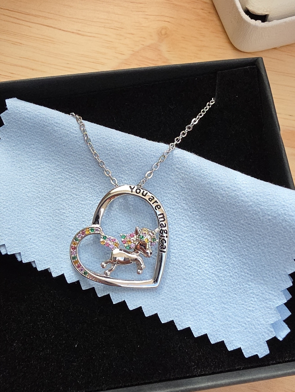 You Are Magical Heart Unicorn Necklace - Silver with Multicolor Stones #6